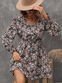 SHEIN LUNE Allover Floral Print A-line Dress - Multicolor - View 5