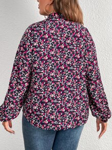 SHEIN LUNE 大碼小碎花燈籠袖襯衫