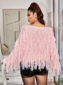 SHEIN SXY Plus Solid Fuzzy Trim Jumper - Baby Pink - View 2