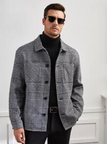 Manfinity NiteLyfe Men Plaid Print Pocket Patched Coat - Black and White - View 1
