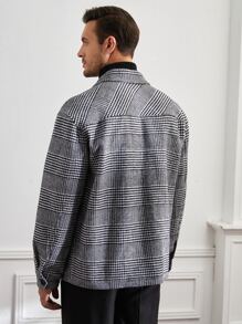 Manfinity NiteLyfe Men Plaid Print Pocket Patched Coat - Black and White - View 2