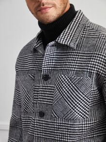 Manfinity NiteLyfe Men Plaid Print Pocket Patched Coat - Black and White - View 5