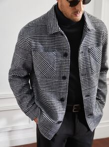 Manfinity NiteLyfe Men Plaid Print Pocket Patched Coat - Black and White - View 6