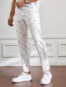 GENTILAND Men Graphic Print Straight Leg Trousers - White - View 3