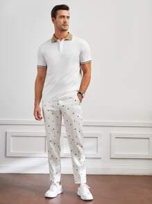 GENTILAND Men Graphic Print Straight Leg Trousers - White - View 4