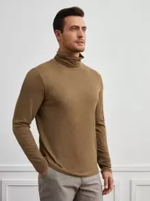 Manfinity Men Solid Turtleneck Tee - Mocha Brown - View 1