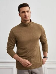 Manfinity Men Solid Turtleneck Tee - Mocha Brown - View 3
