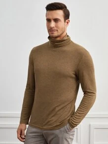 Manfinity Men Solid Turtleneck Tee - Mocha Brown - View 4