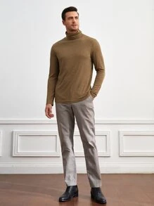 Manfinity Men Solid Turtleneck Tee - Mocha Brown - View 6