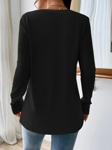 SHEIN LUNE Áo thun nữ Đắp vá Túi màu trơn Giải trí - màu đen - Xem 2