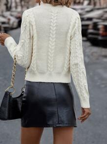 SHEIN LUNE Cable Knit Cardigan - Apricot - View 2