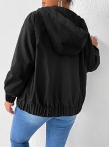 SHEIN LUNE Plus Teddy Lined Slant Pocket Hooded Jacket - Black - View 2