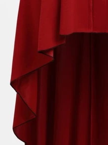 SHEIN LUNE Plus Lace Up Back Frog Button High Low Coat - Burgundy - View 5