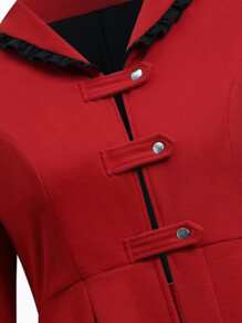 SHEIN LUNE Plus Lace Up Back Frog Button High Low Coat - Burgundy - View 6