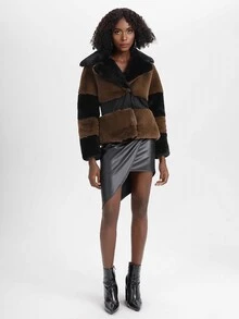 Rossella Logiurato Fuzzy Panel Colourblock Coat - Brown - View 5