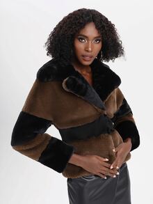 Rossella Logiurato Fuzzy Panel Colourblock Coat - Brown - View 6