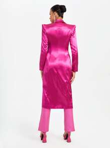 CIRCE Lapel Neck Single Breasted Coat - Hot Pink - View 2