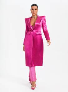 CIRCE Lapel Neck Single Breasted Coat - Hot Pink - View 3