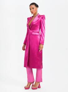 CIRCE Lapel Neck Single Breasted Coat - Hot Pink - View 5