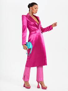 CIRCE Lapel Neck Single Breasted Coat - Hot Pink - View 6