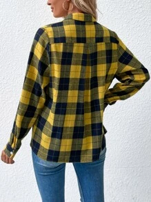 SHEIN LUNE Button Front Plaid Shirt - Yellow - View 2