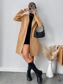 Muchica Casual Solid Color Wool Blend Jacket, Autumn/Winter - Khaki - View 1