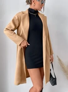 Muchica Casual Solid Color Wool Blend Jacket, Autumn/Winter - Khaki - View 5