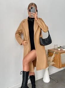 Muchica Casual Solid Color Wool Blend Jacket, Autumn/Winter - Khaki - View 6