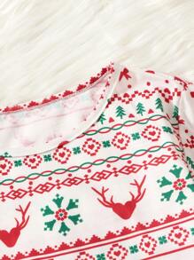 SHEIN Girls Christmas Print PJ Set - Multicolor - View 3