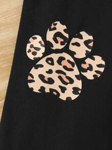 SHEIN Tween Girl Cartoon Graphic Drop Shoulder Sweatshirt & Leopard Print Leggings - Multicolor - View 4