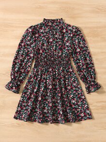 SHEIN 女孩碎花荷葉袖洋裝