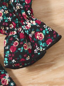 SHEIN 女孩碎花荷葉袖洋裝