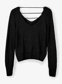 Jersey con cuenta de perla con abertura trasera cruzado - Negro - Ver 2