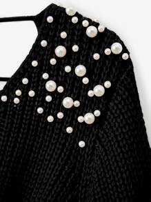 Jersey con cuenta de perla con abertura trasera cruzado - Negro - Ver 3