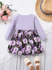 Baby Floral Print Frill Trim Dress - Multicolor - View 2