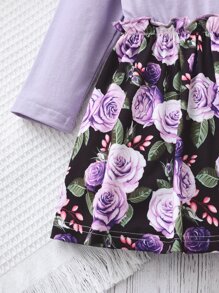 Baby Floral Print Frill Trim Dress - Multicolor - View 6