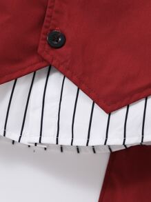 SHEIN 男小童條紋圖案前蝴蝶結二合一襯衫和褲子 - 紅白色 - 查看 5