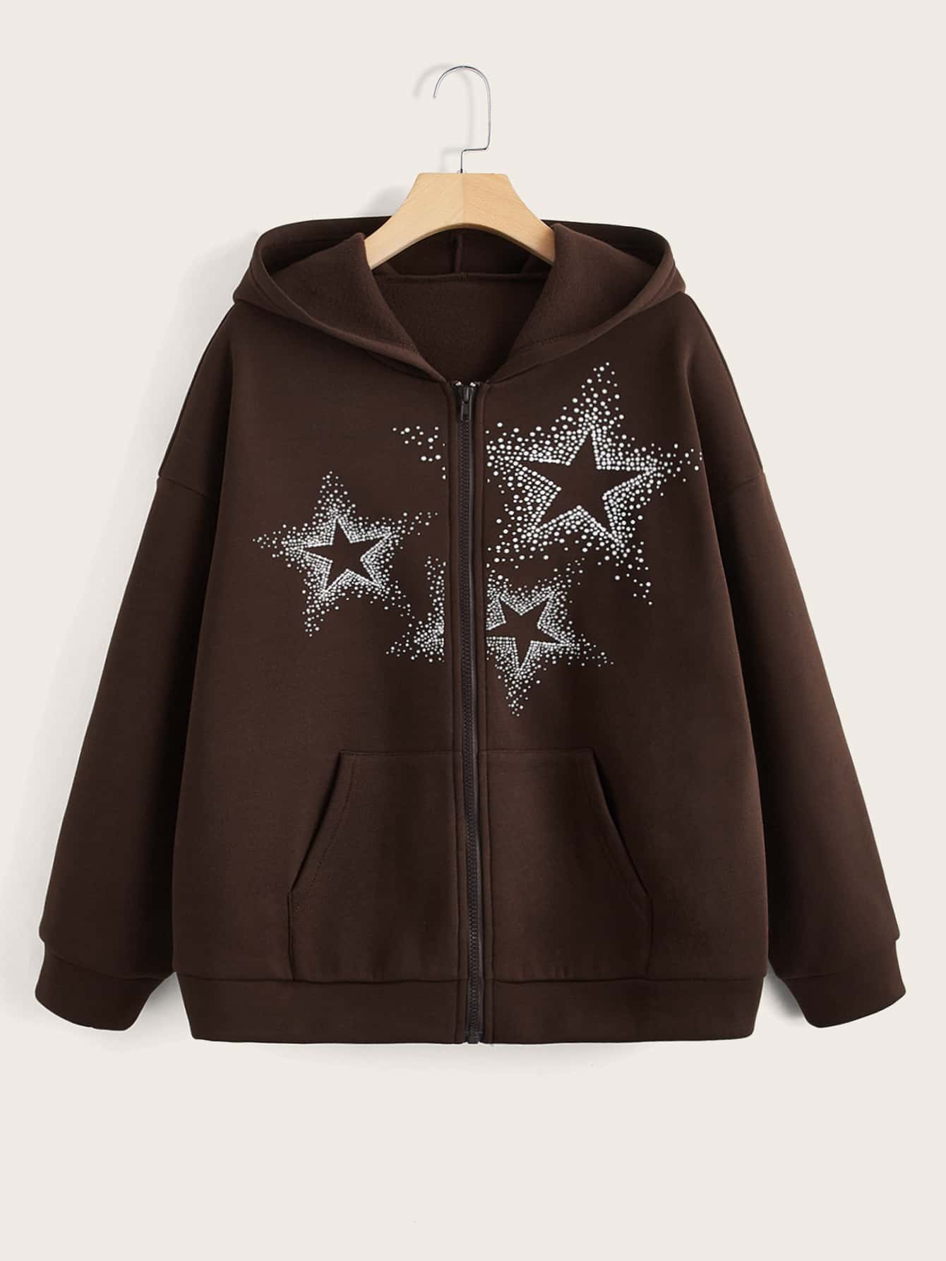 Is That The New Star Rhinestone Zip Up Pocket Hoodie ??| ROMWE CANADA