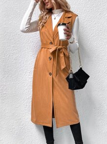 Lapel Collar Single Breasted Vest Coat - Brown - View 5