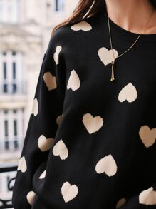 SHEIN Frenchy Áo len nữ Tim Giải trí - màu đen - Xem 6