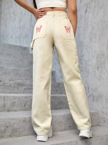 Quần jean In bướm - Màu be - Xem 3