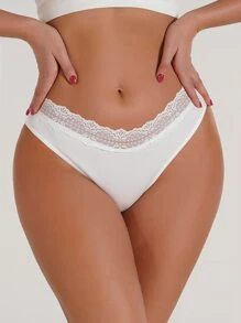 Plain Contrast Lace Panty - White - View 4