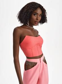 Becci Zip Back Crop Tube Top - Watermelon Pink - View 3