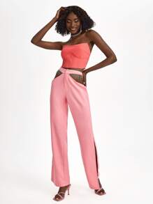 Becci Zip Back Crop Tube Top - Watermelon Pink - View 4