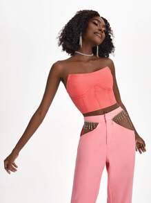 Becci Zip Back Crop Tube Top - Watermelon Pink - View 5