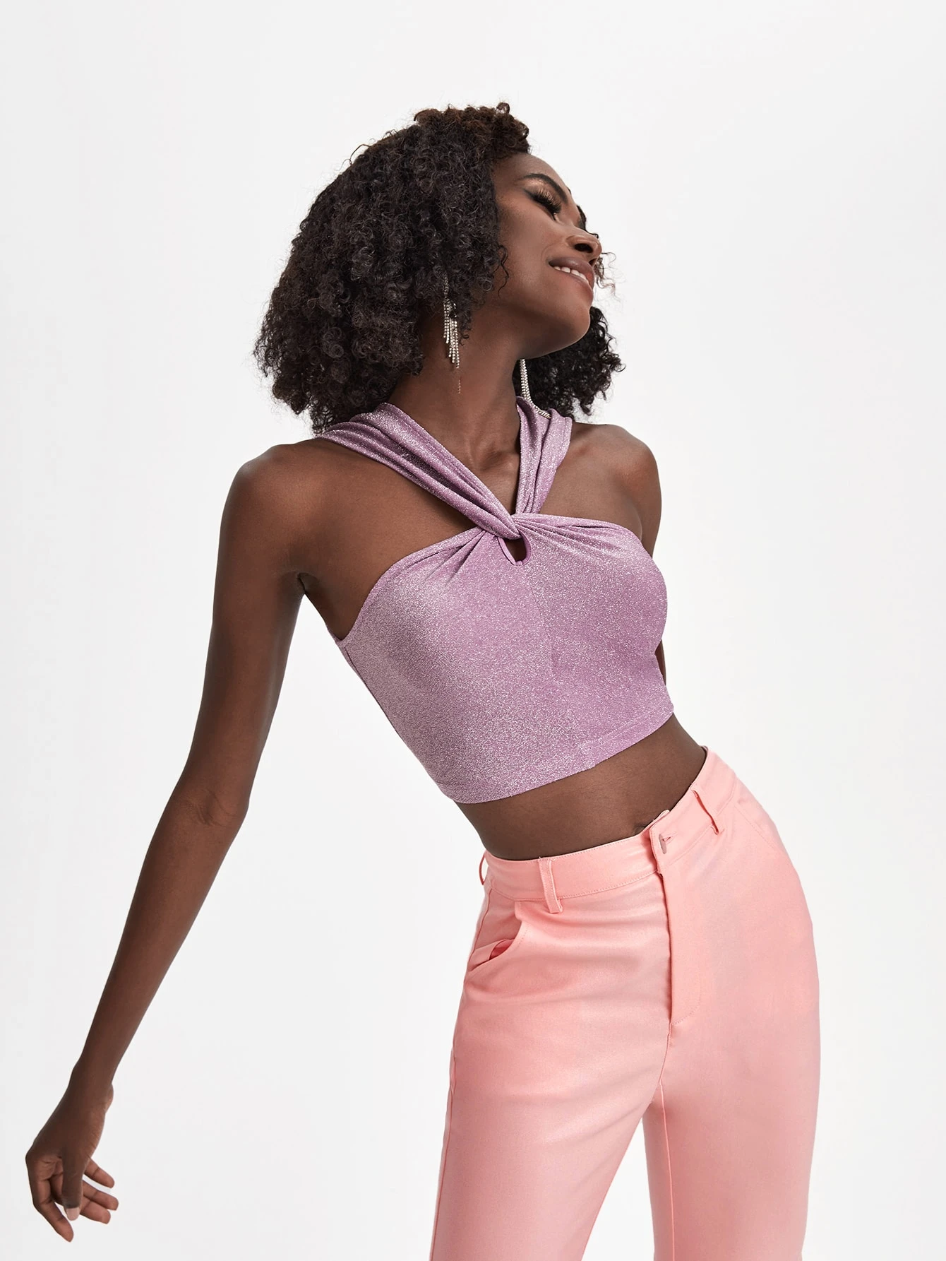 Miniatura 3 de X VICTOR VON SCHWARZ Top halter corto brillante Púrpura malva