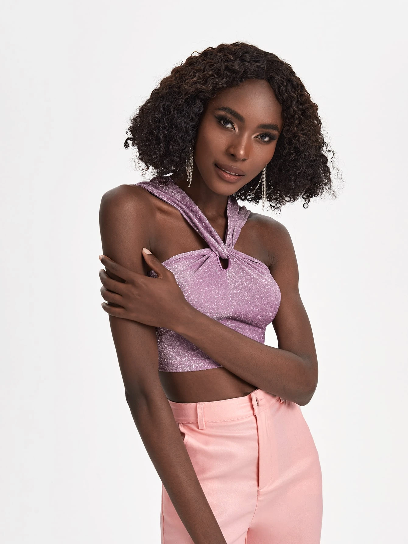 Miniatura 4 de X VICTOR VON SCHWARZ Top halter corto brillante Púrpura malva