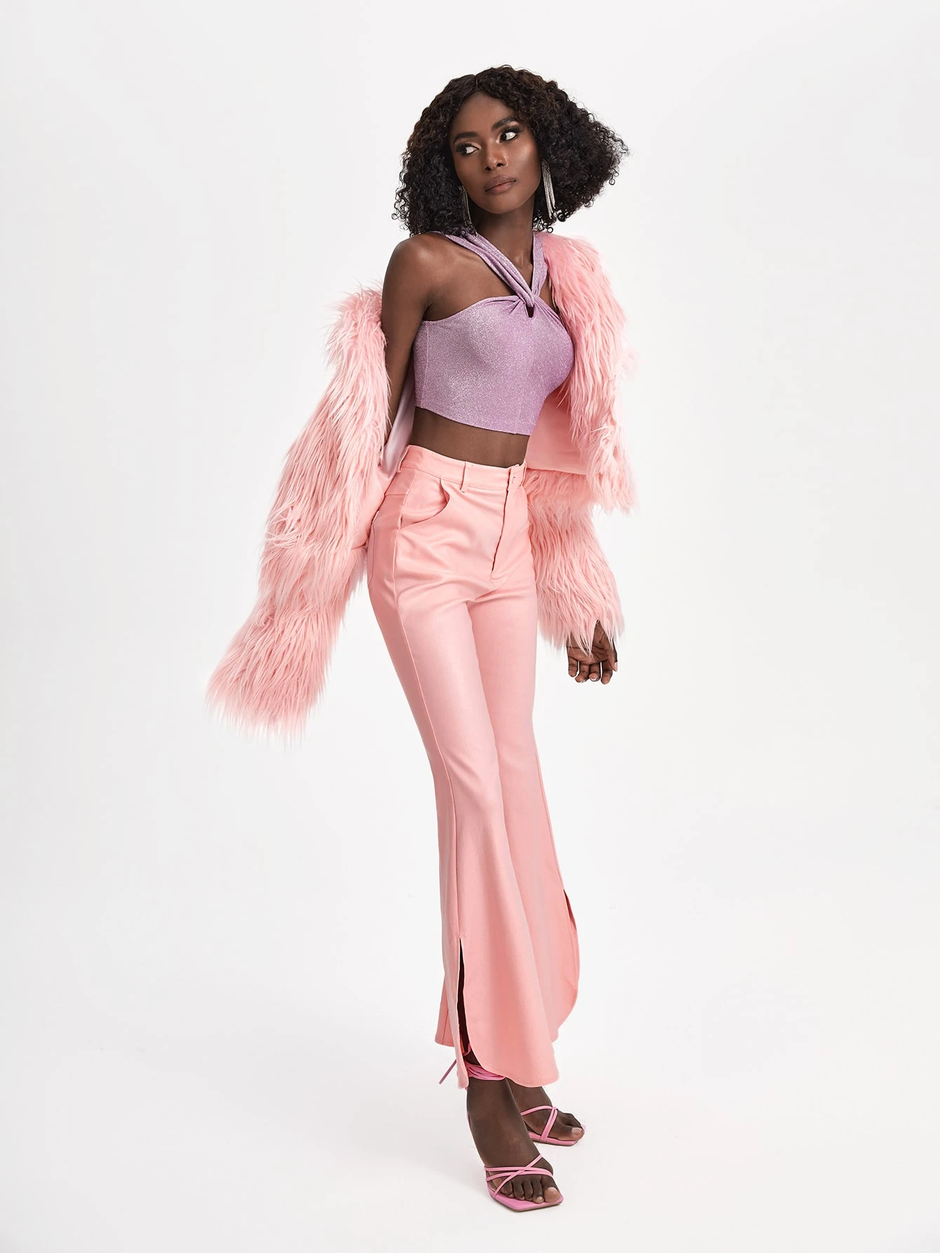 Miniatura 6 de X VICTOR VON SCHWARZ Top halter corto brillante Púrpura malva