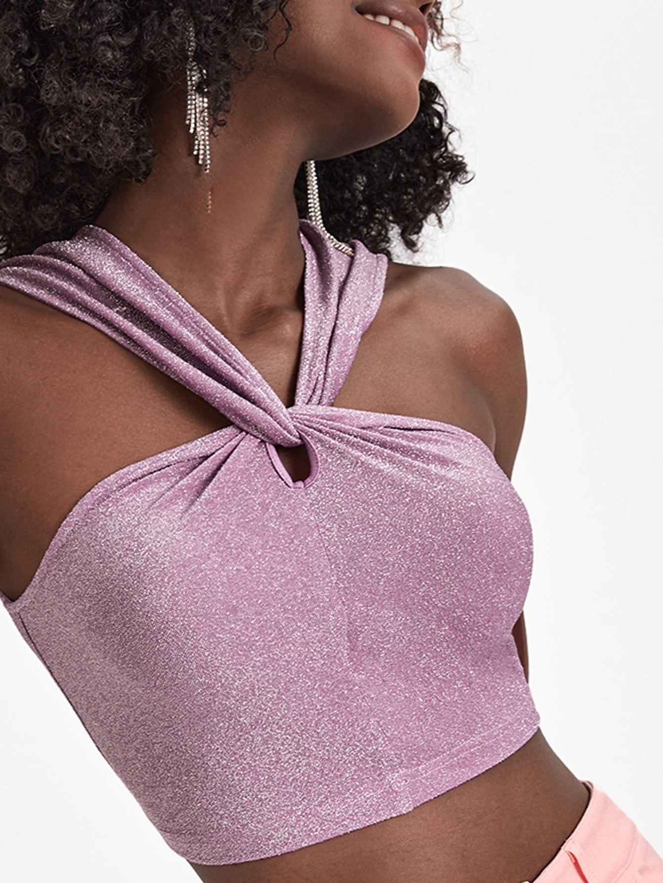 Miniatura 7 de X VICTOR VON SCHWARZ Top halter corto brillante Púrpura malva