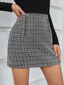 BizChic 拉鏈細節格紋粗花呢半身裙工作服